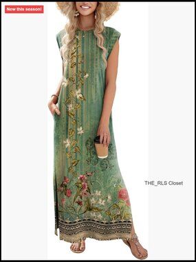 Long Maxi Sundress with Side Slit and Pockets, Wrinkle-Free